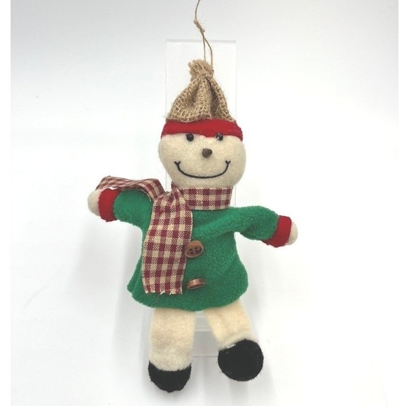 Other - Vintage Style Rustic Snowman Christmas Ornament Green Coat Burlap Hat 7 Inch